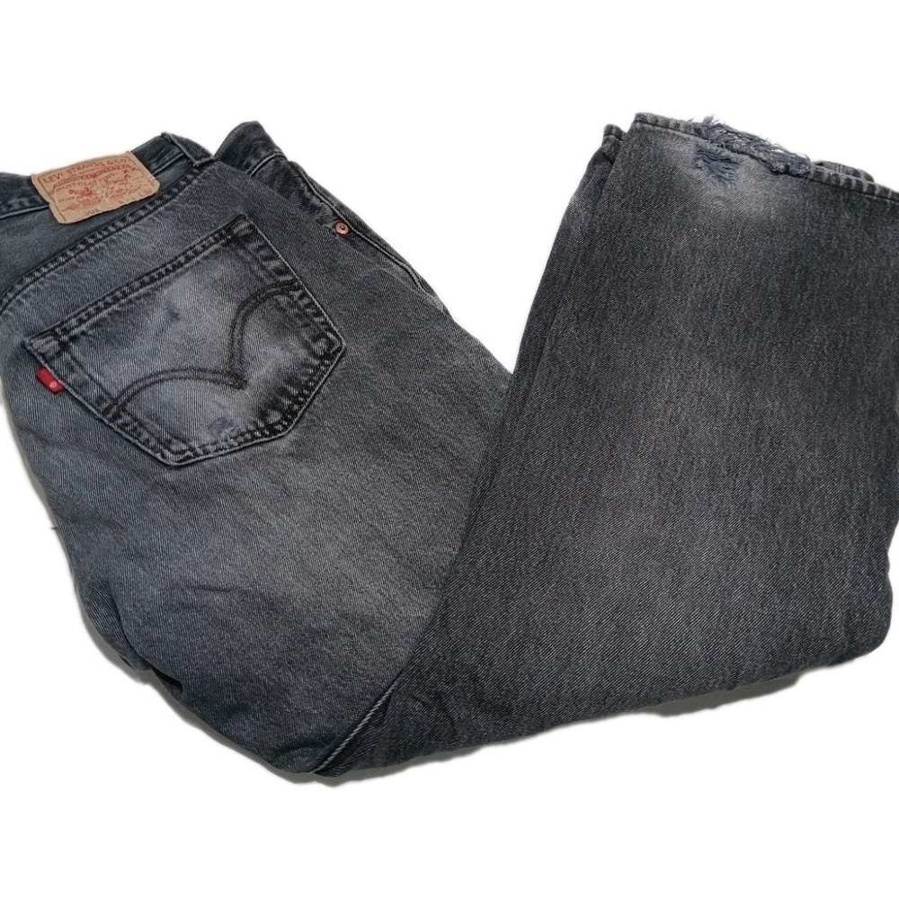 Levi's 501 Black Faded Jeans 36x30 Button Fly Distressed Y2K Grunge - Picture 12 of 16
